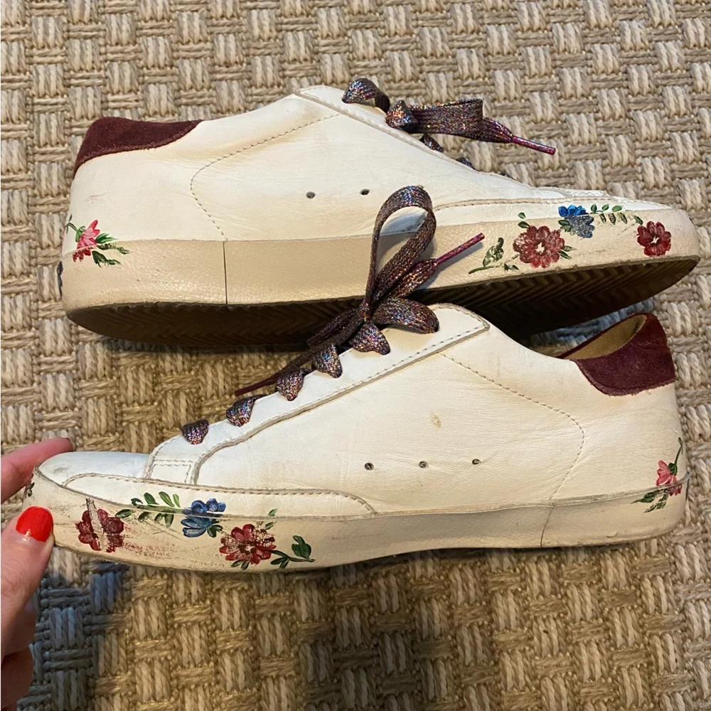 Golden Goose Hand Painted Floral Superstar Sneakers 41 - Picture 3 of 10